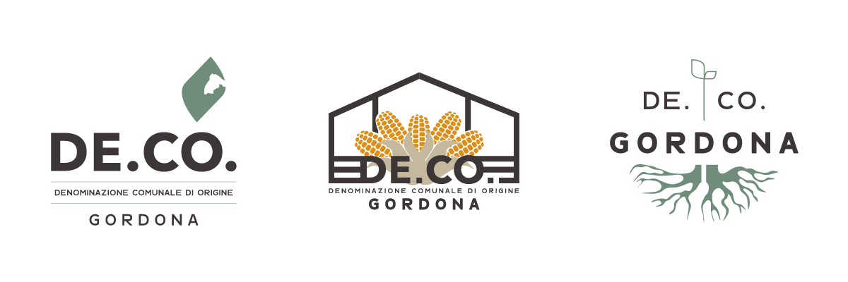 Le proposte di marchio DE.CO. di Gordona presentate in fase di progetto.