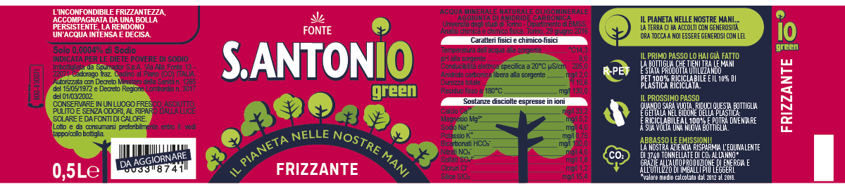 Etichetta stesa dell'acqua frizzante S. Antonio green
