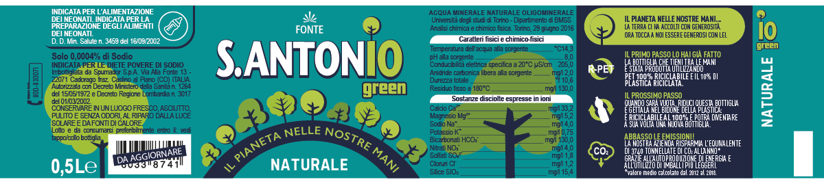Etichetta stesa dell'acqua naturale S. Antonio green