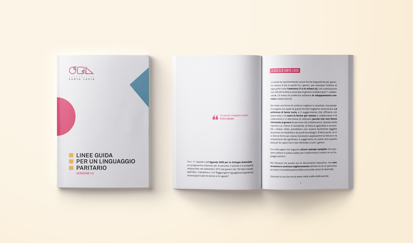linee guida per un linguaggio paritario: copertina e due pagine interne