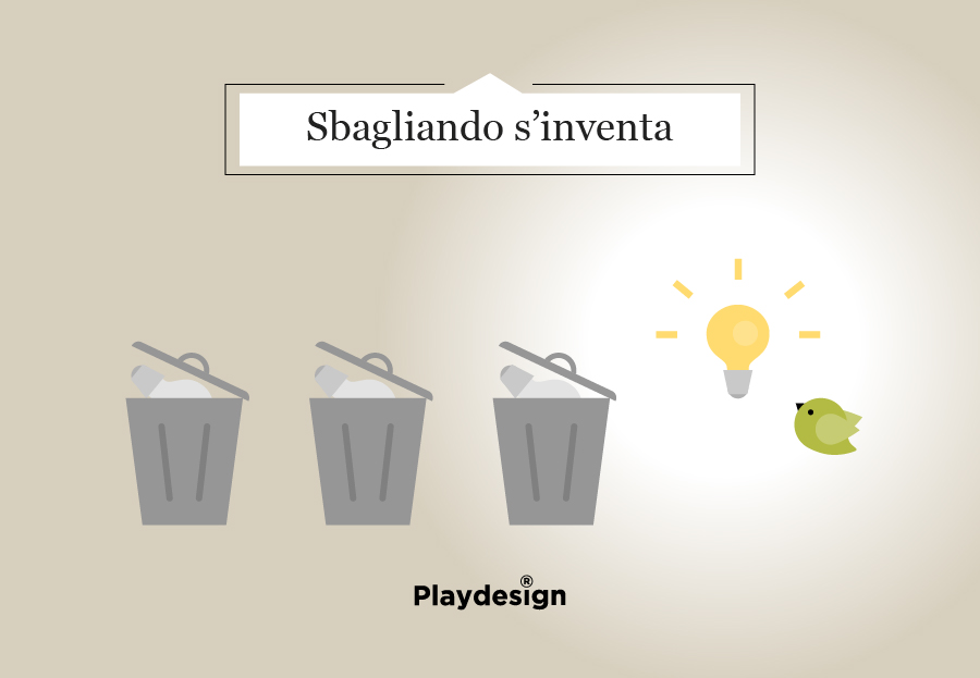 3 bidoni dell'immondizia e una lampadina accesa